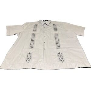 Di Accord Guayabera Men's 2XL Light Blue 4 Pkt. Intricate Embroidery panels